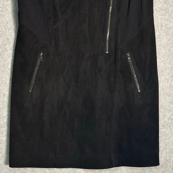 BCBGMaxAzria Sz M Faux Suede Heather Zipper Shift Mini Dress Stretch Rocker Moto - Picture 13 of 16